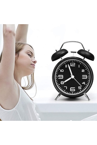 Valkyrie Sessiz Akar Saniyeli 16cm Alarm Masa Çalar Saat Yüksek Zil Sesi Büyük Boy Siyah