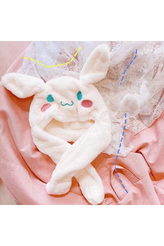 Mj Toys Sanrio Kuromi Cinnamoroll My Melody Şapka Kulakları Hareket Eden Şapka Işıklı Modlu Peluş Bere Şapka Beyaz