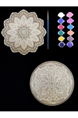 Mandala , 20 Cm 2'li Ahşap Hobi Boyama Setleri Model 4
