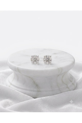 Kadın Moissanite Tek Taş Model Gümüş Küpe