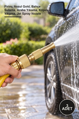 3 Adet Ayarlanabilir Basınçlı Hortum Başlığı Pirinç Nozul Gold, Bahçe Sulama, Araba Yıkama, Köpek Yıkama, Jet Spray Nozzle
