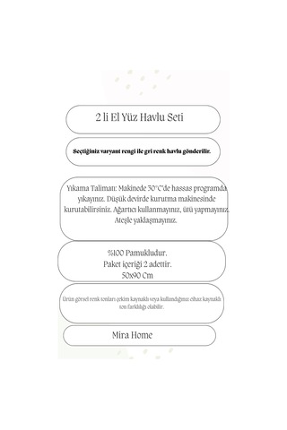 2 Li Lüks El Yüz Havlu Seti 50x90 Cm %100 Pamuklu Gramajlı Grinja Mavi