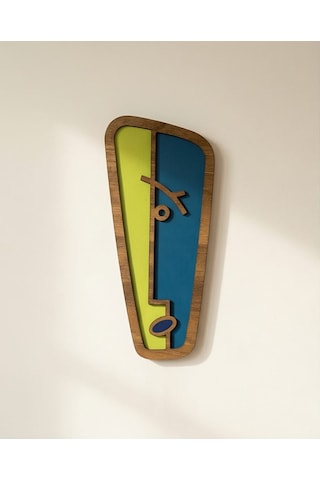 Modern Picasso Tarzı Ahşap Duvar Mask Mdf - Mavi Yeşil Soyut Geometrik Yüz Dekoru 1