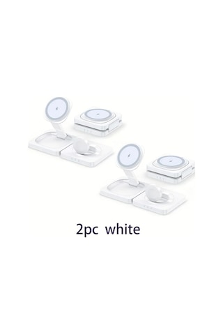 Topshop1 2 Adet Beyaz 3ü 1 Arada Fonksiyonlu Katlanabilir Kablosuz Şarj Cihazı İphone İwatch Uyumlu Hızlı Şarj Tabanı Taşınabilir Şarj Aleti