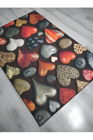 FOTO BASKILI HALI ARTİST KALP 120X180 CM Antrasit - Turuncu