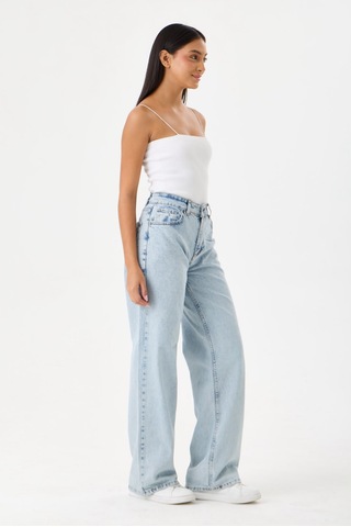 Lyvens Kadın Buz Mavi Palazzo Jean Yüksek Bel Geniş Paça Denim