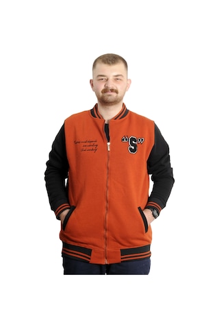 Mode Xl Büyük Beden Erkek Kolej Mont Baskılı Ceket 23631 Tarçın Tarçın