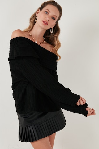 Lela Oversize Fit Madonna Yaka Triko Bayan Kazak 4615216 Siyah