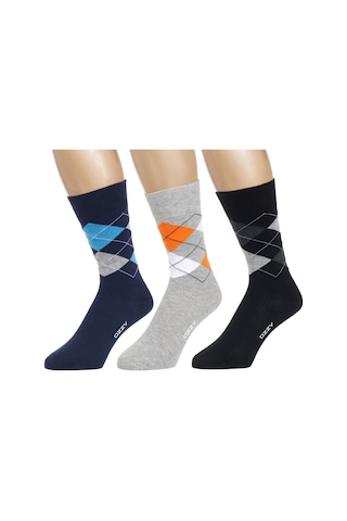 Ozzy Socks 3 Çift Dikişsiz Erkek Penye Pamuklu 4 Mevsim Çorap Dayanıklı Topuk Burun Gri-lacivert
