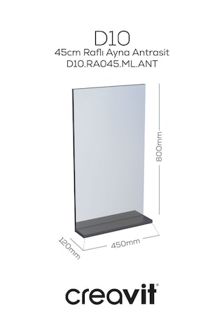 D10 45 Cm Melamin Raflı Ayna Antrasit Beyaz