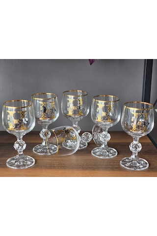 Fermato 6 'lı 24k El İşçiliği - Gerçek Altın İşlemeli 150 Cc'lik Kahve Yanı Kristal Bardak Horse Mix Çok Renkli