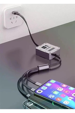100w Geri Çekilebilir Makaralı Çoklu Şarj Kablosu Alüminyum Kutu Lightning Micro Type-c Şarj Kablosu