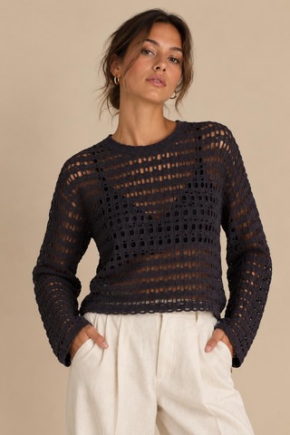 Alexandergardi Ajurlu Crop Bluz Koyu Mor