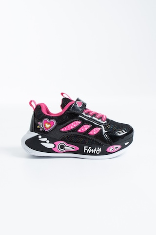 Polomia Comfort Luvy Kız Çocuk Siyah Pembe Kalp Figürlü Cırtlı Kreş Ve Anaokulu Spor Ayakkabı