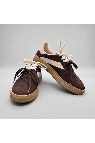 Çift Renkli İki Bağcıklı Kadın Spor Ayakkabısı Retro Sneaker - Kahverengi Kahverengi