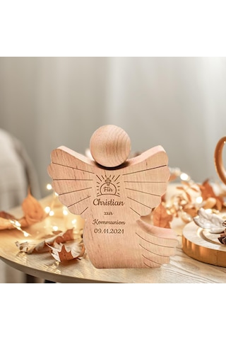 Suntek Oyma Ahşap Melek Heykelcik Dini Hediye Dekoratif Melek