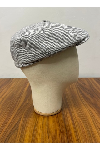 Hamze Peaky Blinders Model İngiliz Tarz Kaşe Kumaş Çizgili Kasket Şapka Gri