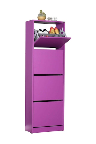 Flat Duo 4 Katlı Ayakkabılık Dolabı - Mor