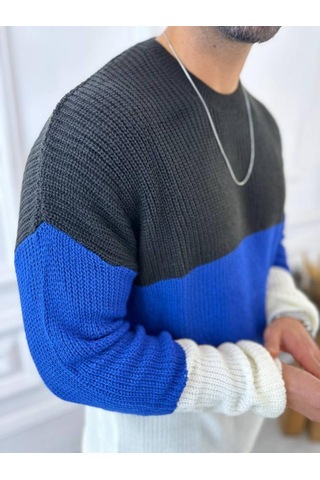 Kazak Oversize Tüylenmez Naturel Pamuk Örme Triko Kazak Beyaz