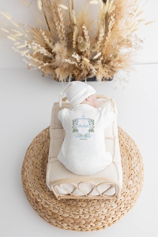 Lilabio %100 Organik Isme Özel Isimli 10lu Hastane Çıkışı Mavili Çiçek Ekru