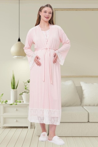Mecit Pijama Mecit 6204 Bayan Pembe Hamile Lohusa Sabahlık Gecelik Takım