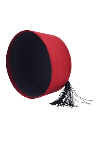Osmanlı Kırmızı Erkek Püsküllü Damat Kına Fesi 8cmx52cm Kısa