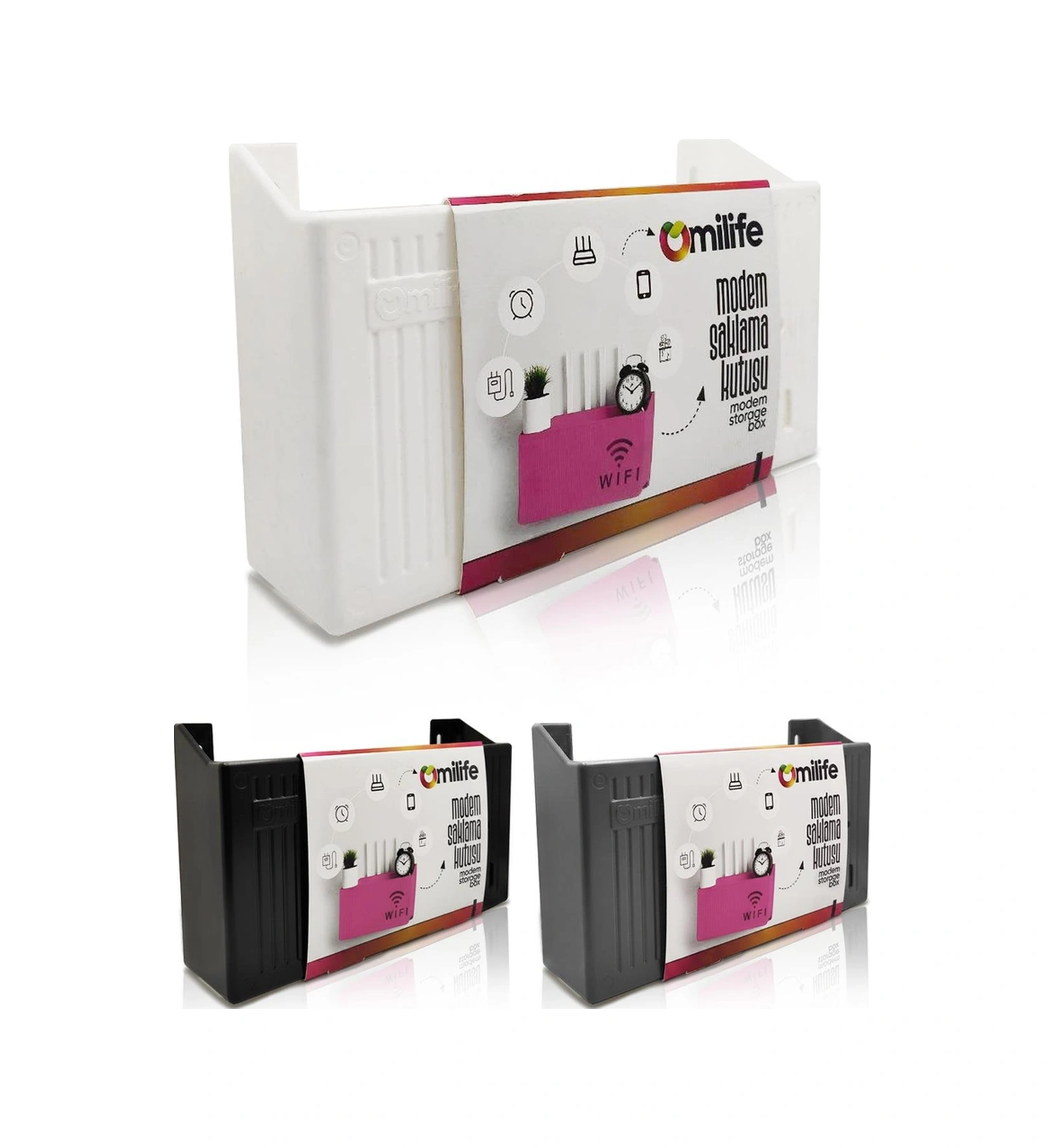 Duvara Asılabilir Modem Wifi Saklama Kutusu Pleksi Minimalist Tasarım 25x15x6 Cm Beyaz