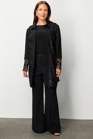 Moda İlgi Kadın Büyük Beden Önü Güpür Dantelli Tunik 0256 Siyah Siyah