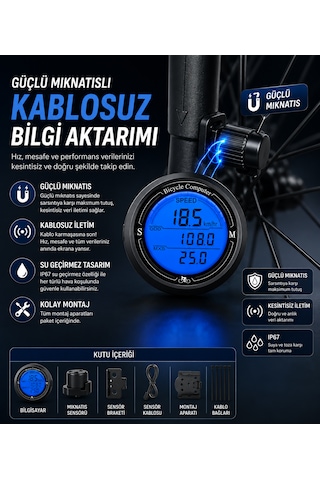 Kenly Bisiklet Bilgisayarı Km Saati Hız Mesafe Ölçer Lcd Ekranlı Su Geçirmez Kablolu Siyah