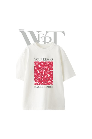 Thewert Opucuk Izleri Tasarım Baskılı Ünisex Beyaz Oversize T-shirt