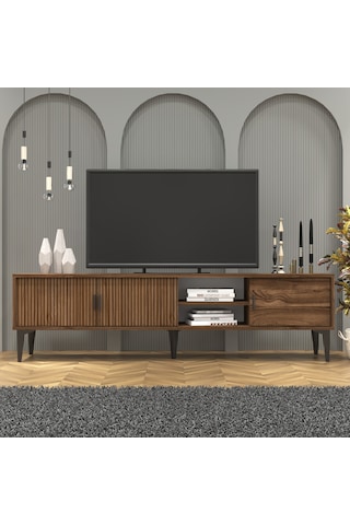 Marin Tv Ünitesi Tv Sehpası 180 Cm Çizgi Desenli , Raflı , Ceviz