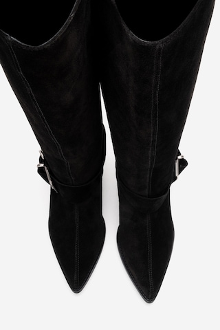 Luvishoes Helıos Siyah Süet Hakiki Deri Tokalı Kadın Western Çizme Siyah Süet
