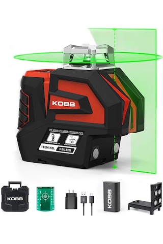 Kobb Kbl32g Profesyonel Li-ion Yatay 360 Ve Dikey Otomatik Hizalamalı Yeşil Nokta Şakül Ve Yeşil Çapraz Çizgi Lazer