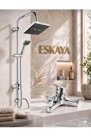 Eshome 4 Lü Banyo Duş Seti Robot Batarya Lavabo Musluk Krom Parlak Modern Banyo Seti