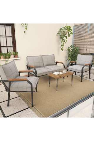 Mygusi Hayal Balkon, Bahçe, Cafe - Metal Kanepe Koltuk Takımı 2+1+1 Sehaplı Açık Gri