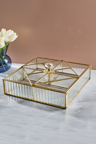 Std-gio Kare Bölmeli Cam Sunumluk Tepsi 25 X 6 Cm Gold Gold