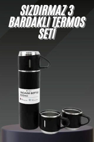 Termos Seti Paslanmaz Çelik 500 Ml 3 Bardaklı Vakumlu 12 Saat Isı Korumalı Çok Renkli