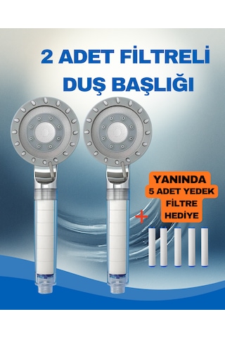 2 Adet Filtreli Duş Başlığı 5adet Yedek Filtre Su Arıtmalı, Klor Ve Kireç Önleyici, Yüksek Basınçlı Krom