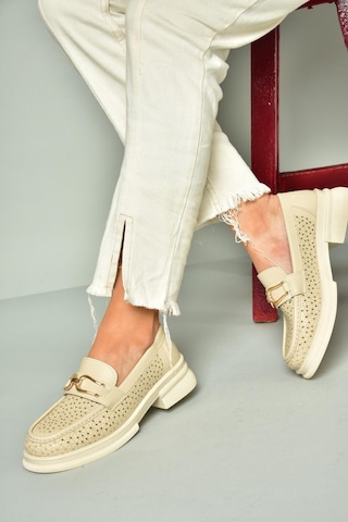 Fox Shoes U704126509 Bej Loafer Makosen Kadın Ayakkabı Bej