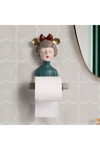 Yay Düğüm Sevimli Kızlar Reçine Heykeli Kağıt Havlu Tutucu Tuvalet Banyo Dekorasyon Yıkama Havlu Depolama Raf Dekorasyon El Sanatları Kağıt Tutucular Mavi 22 x 13.6 x 11.2 CM