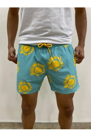 Nwp Yeşil Güneş Detaylı Slim Fit Deniz Şortu Yeşil