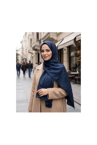 Nukra Jakarlı Pamuk Tesettür Şal Koza İpek Lacivert 70 X 190 Cm