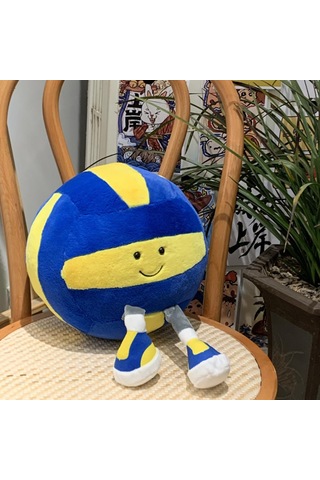 Tenfowee Büyük Boy 28cm Mavi-sarı Voleybol Desenli Yastık, 100% Polyester Dolgulu, Elle Yıkama Önerilen Yumuşak Pelüş Oyuncak Diğer