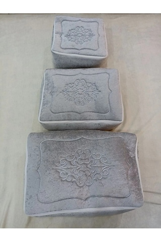 Çeyizlik Kadife Gold Işlemeli 3 Lü Gri Bohça Nişan Gelin Damat Görseldeki Renk
