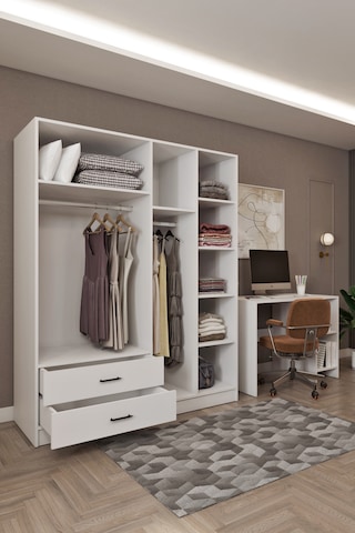 Ases Mobilya Ases Hdf5358 Genç Odası Gardırop Ve Çalışma Masası Hediyeli Beyaz - Safir Meşe Beyaz