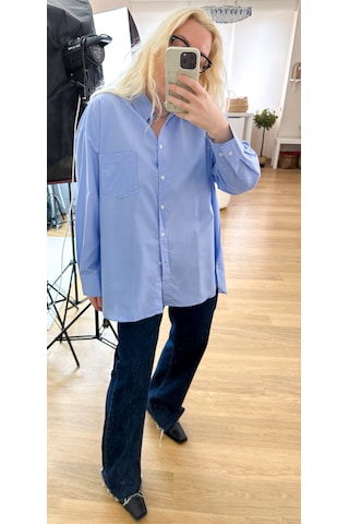 Modaonna Mavi Oversize Kalıp Poplin Gömlek Mavi