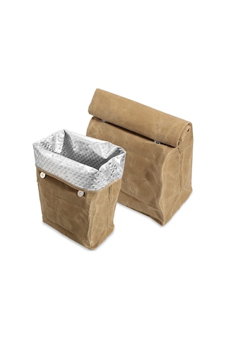 Cbtx Su Geçirmez Mumlu Kanvas Yalıtımlı Çanta Alüminyum Folyo Yeniden Kullanılabilir Öğle Yemeği Termal Çanta Kahverengi