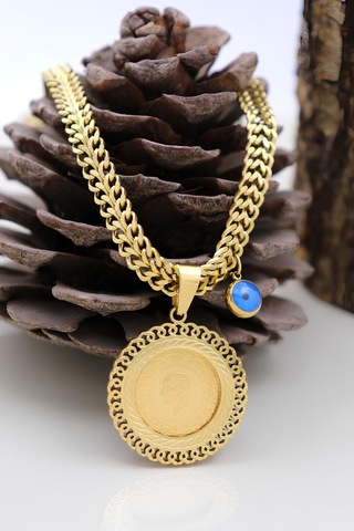 TC. Darphane 22 Ayar Çeyrek Altınlı Çelik Kolye