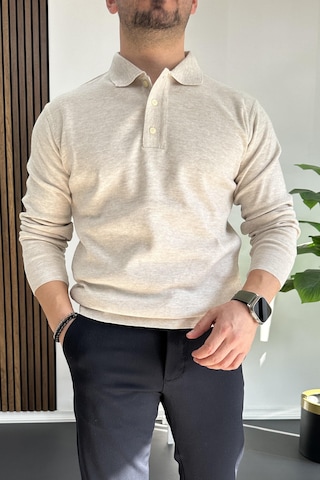 Erkek Düğmeli Polo Yaka Kazak Bej Edw231 Bej