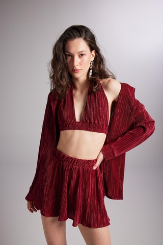 Holly Lolly Düğme Kapamalı Comfy Oversize Gömlek Bordo